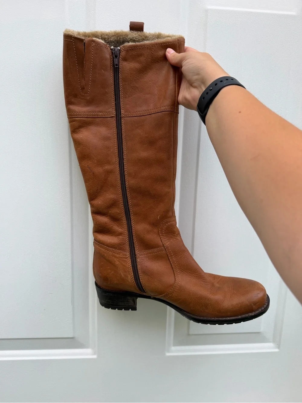 Cozy Tan Leather Faux Fur Lined Knee-High Boots - Size 38